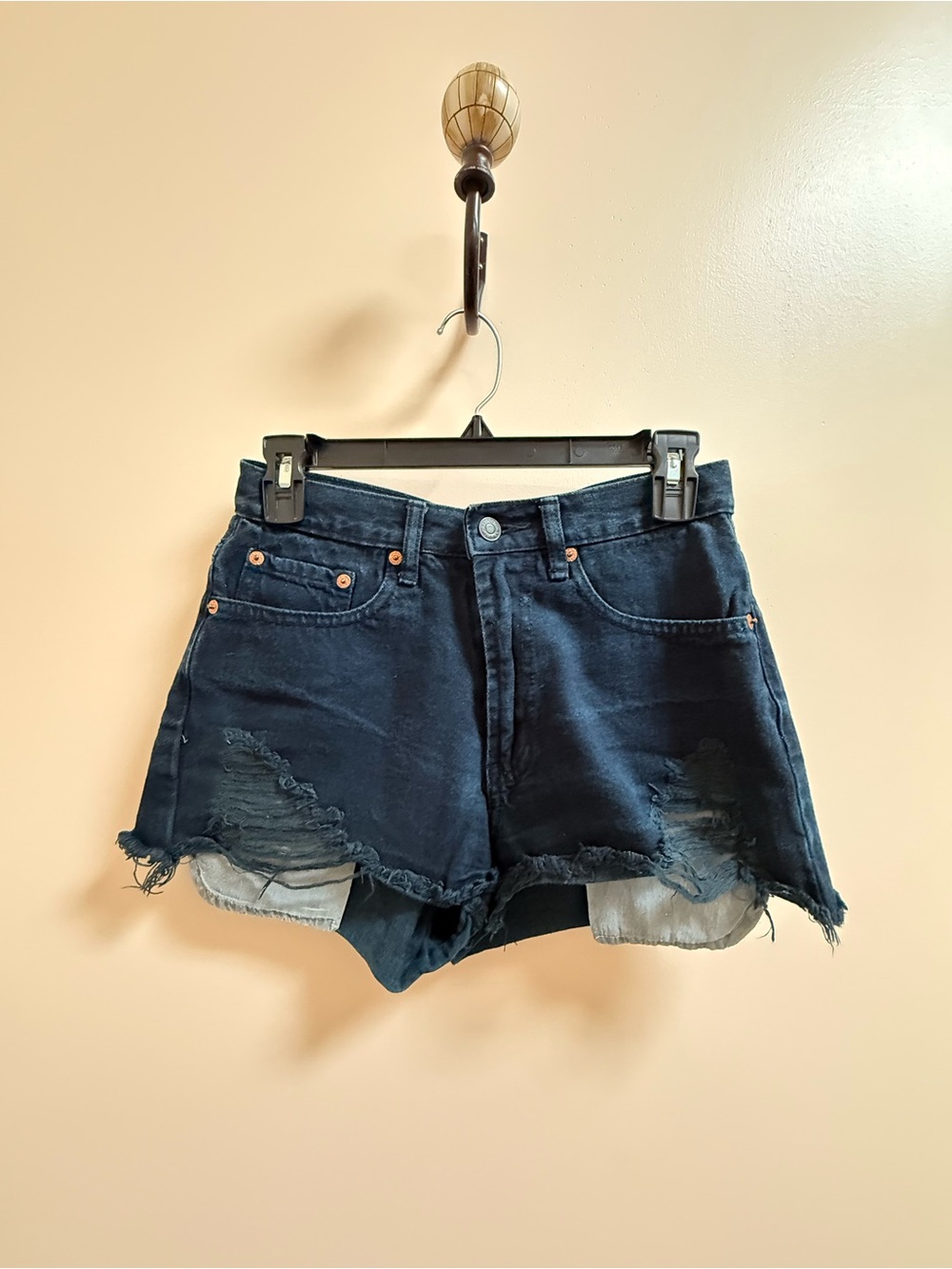 Signature Black Distressed High-Rise Jean Shorts